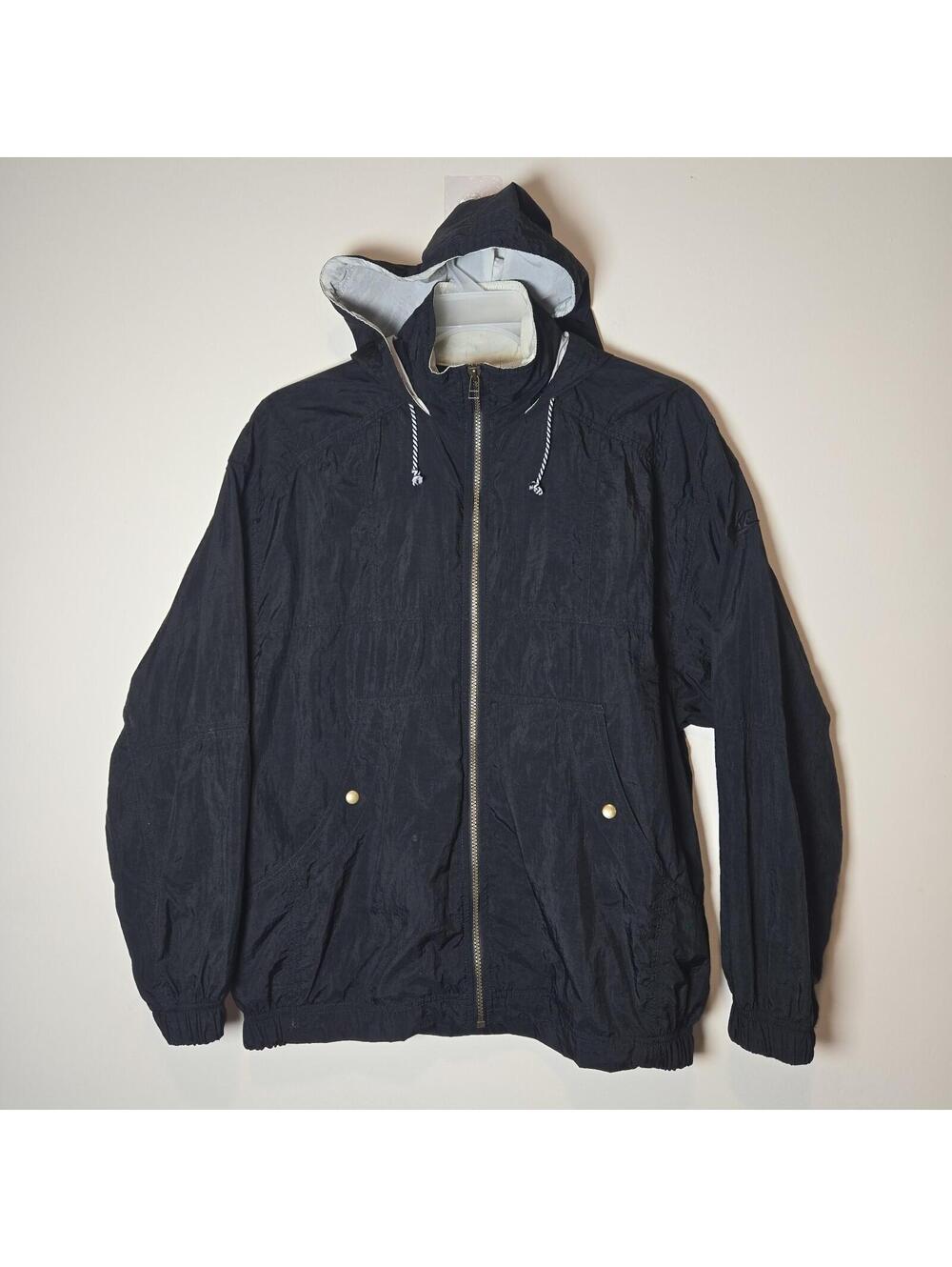 Rare VTG NIKE Tonal Swoosh Hooded Full Zip Windbreaker Black Jacket 90s sz L